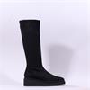 Miss Elastic Platform Wedge Long Boot - Black Stretch